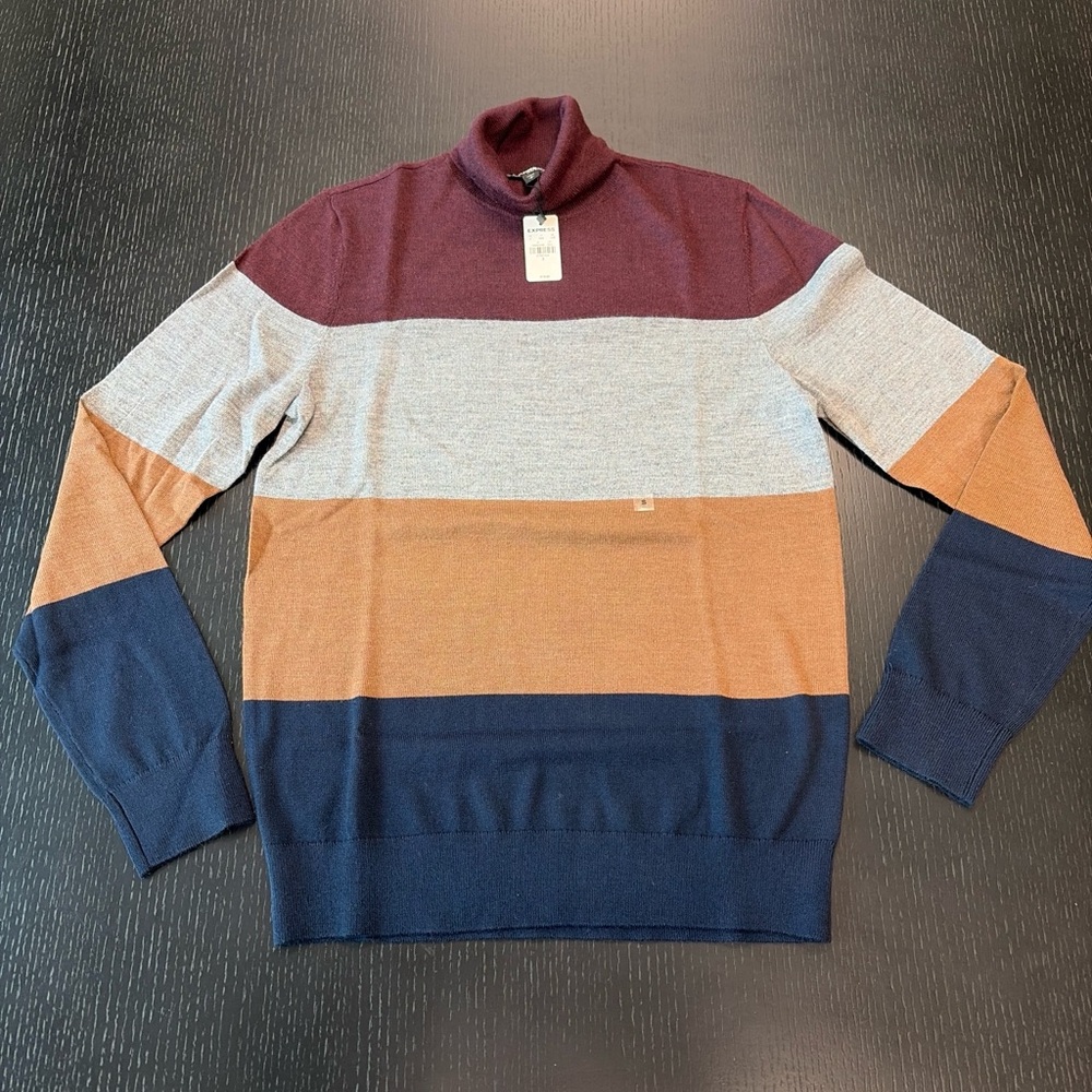 Express Men's Colorblock Turtleneck Sweater - Burgundy, Gray, Tan, Navy